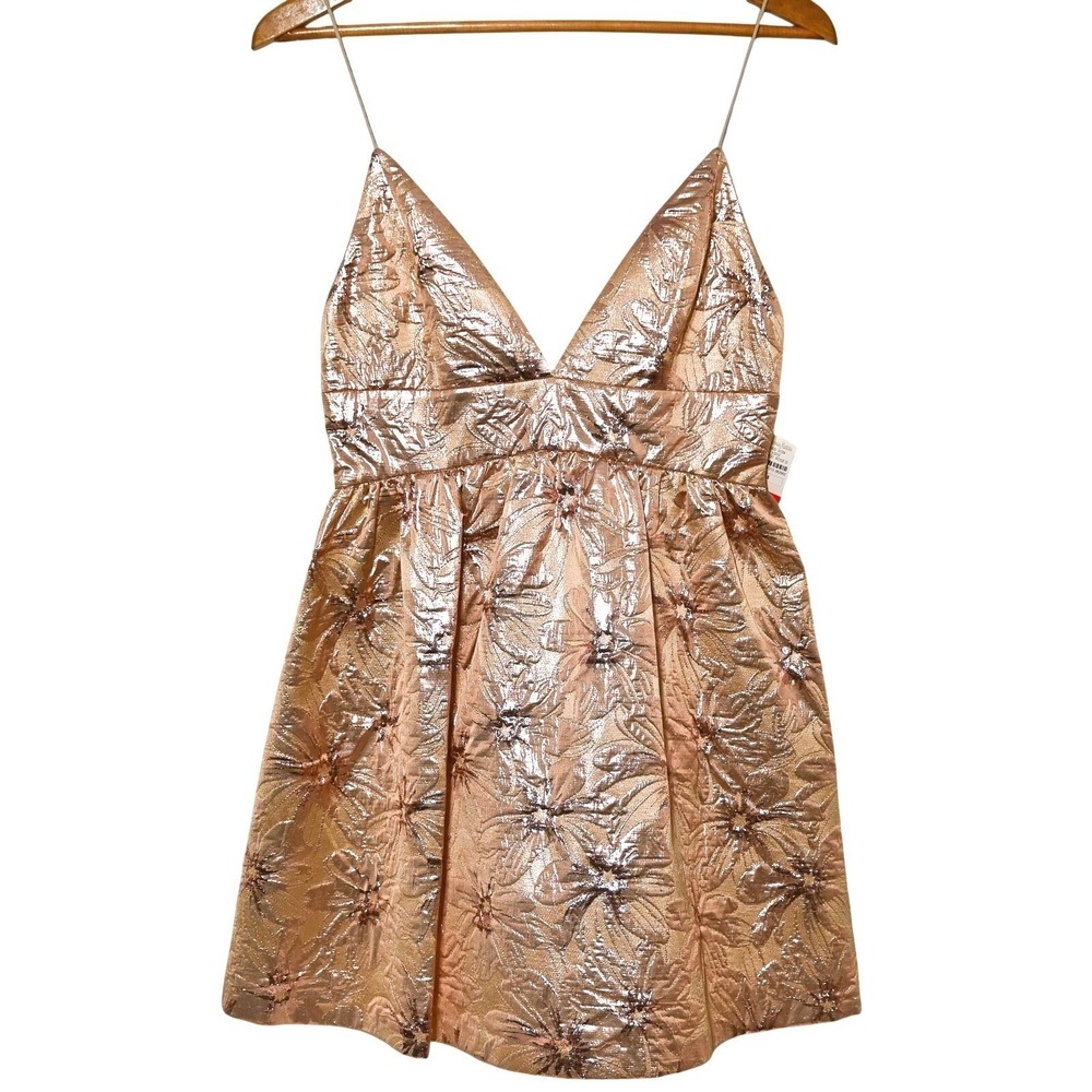 NWT ALICE OLIVIA Rose Gold Foley Metallic Brocade Party Mini Dress Halter Sz 8
